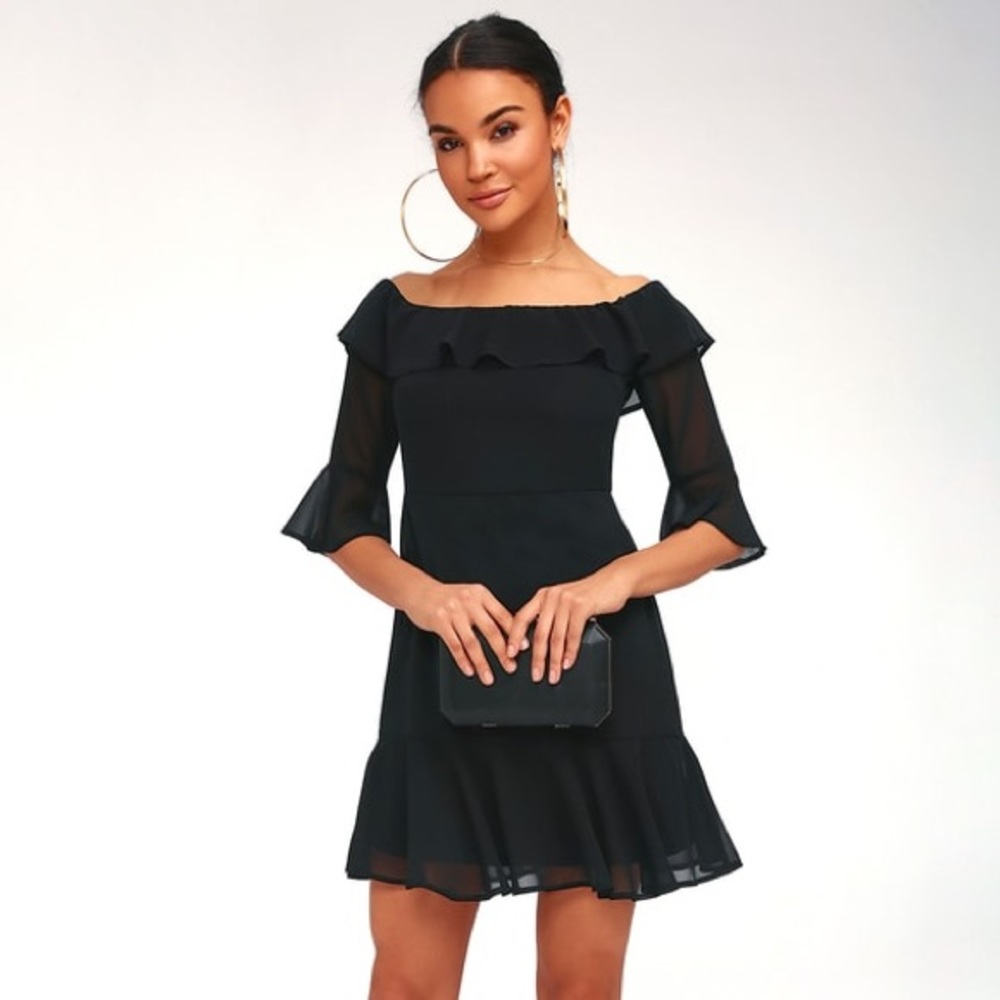Black off the shoulder mini Lulus dress